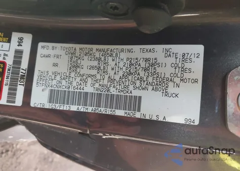 2012 Toyota Tacoma z USA, uszkodzony, nr VIN 5TFNX4CNXCX016444